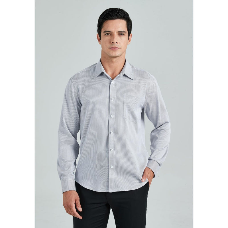 Men's Casual Long Sleeve Striped Shirt - GREY