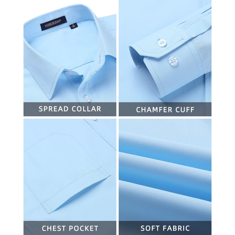 Men's Shirt with Tie Handkerchief Set - BLUE/STRIEPD