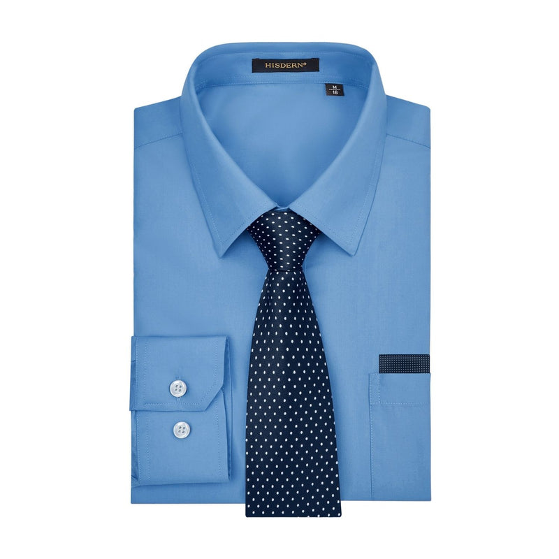 Men's Shirt with Tie Handkerchief Set - 04-NAVY