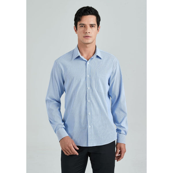 Men's Casual Long Sleeve Striped Shirt - BLUE