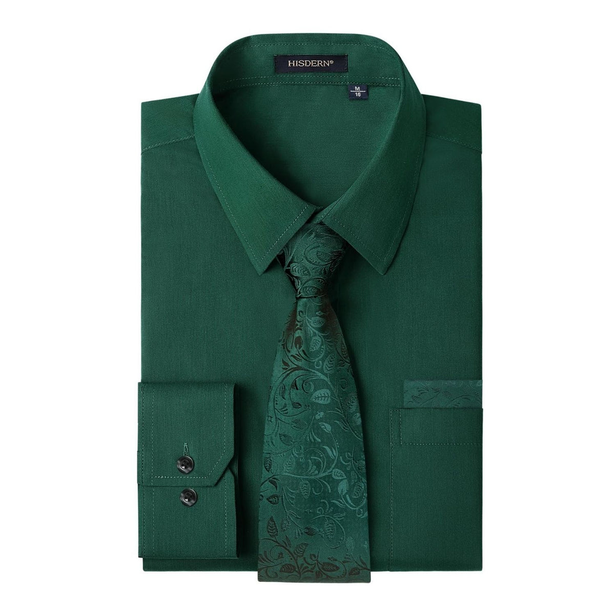 Hisdern Non-Iron Green Dress Shirt and Floral Tie L Hisdern Non-Iron Green Dress Shirt and Floral Tie L
