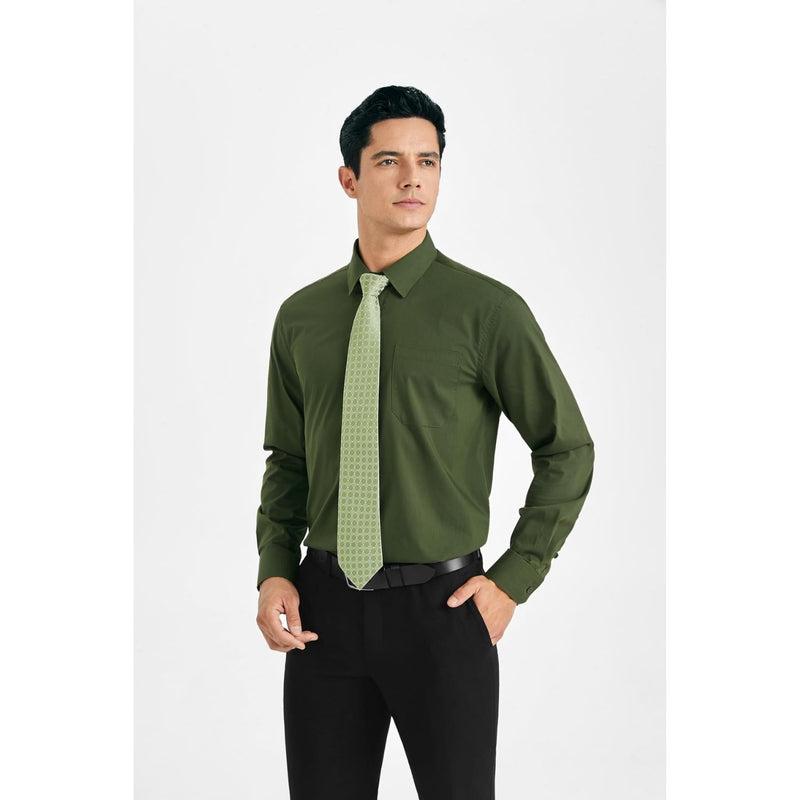 Men's Shirt with Tie Handkerchief Set - EMERALD GREEN/SAGE TIE