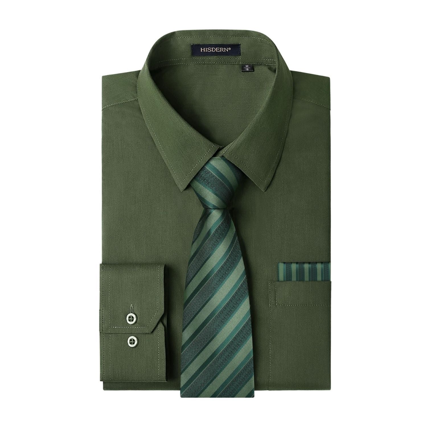 olive green dress shirt and tie