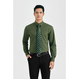 Men's Shirt with Tie Handkerchief Set - GREEN/STRIPED