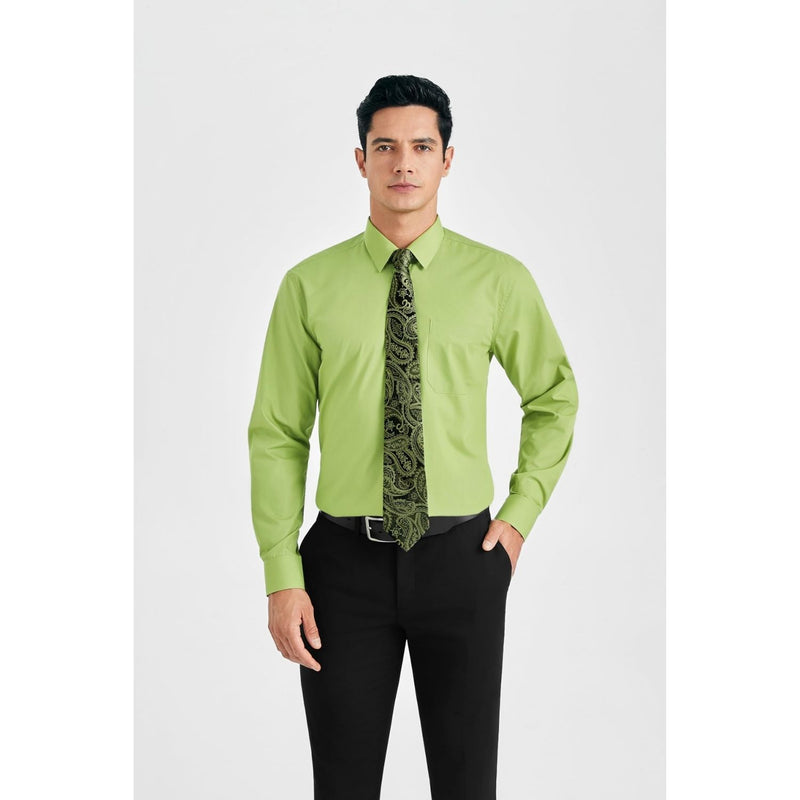 Men's Shirt with Tie Handkerchief Set - LIGHT GREEN/BLACK