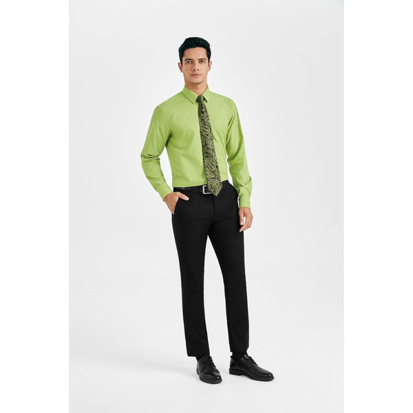 Men's Shirt with Tie Handkerchief Set - LIGHT GREEN/BLACK