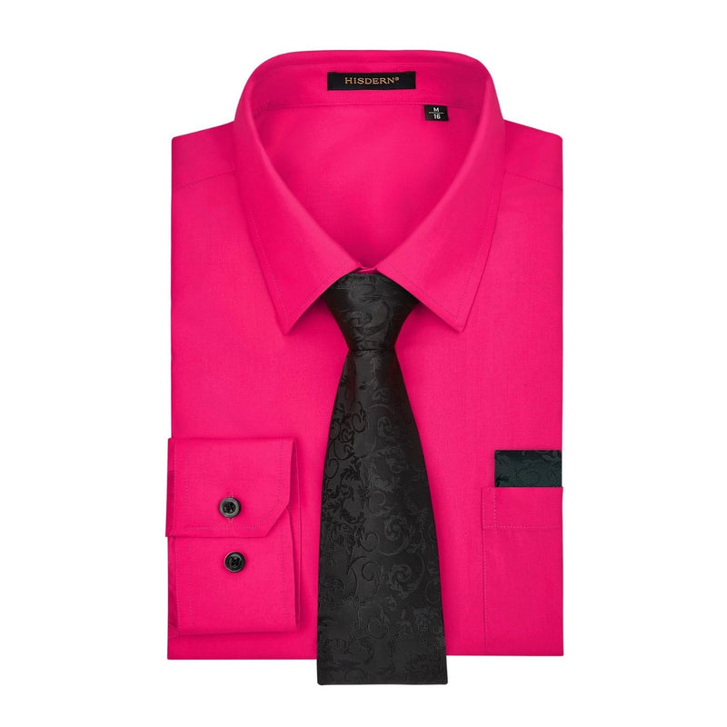 Men's Shirt with Tie Handkerchief Set - HOT PINK