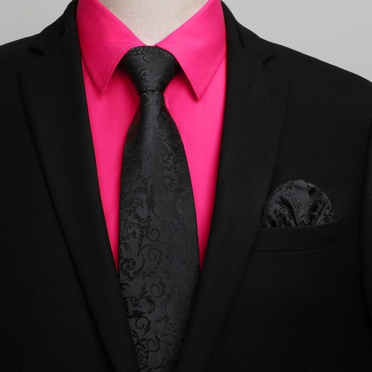 Hisdern Non-Iron HPT Pink Dress Shirt and Floral Tie L