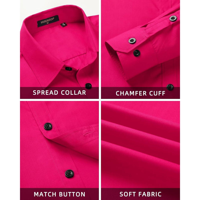 Men's Shirt with Tie Handkerchief Set - HOT PINK