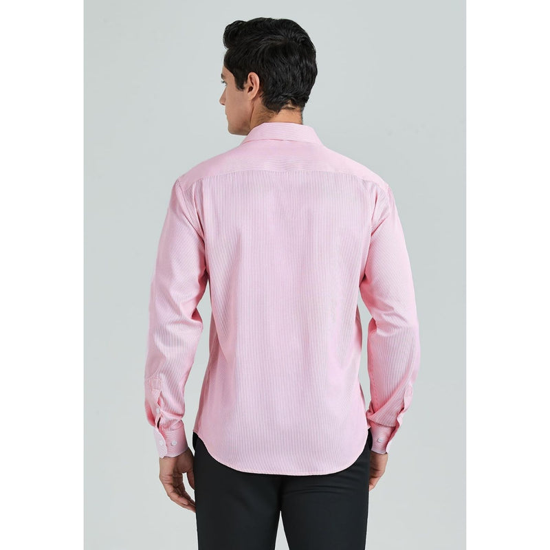 Men's Casual Long Sleeve Striped Shirt - PINK