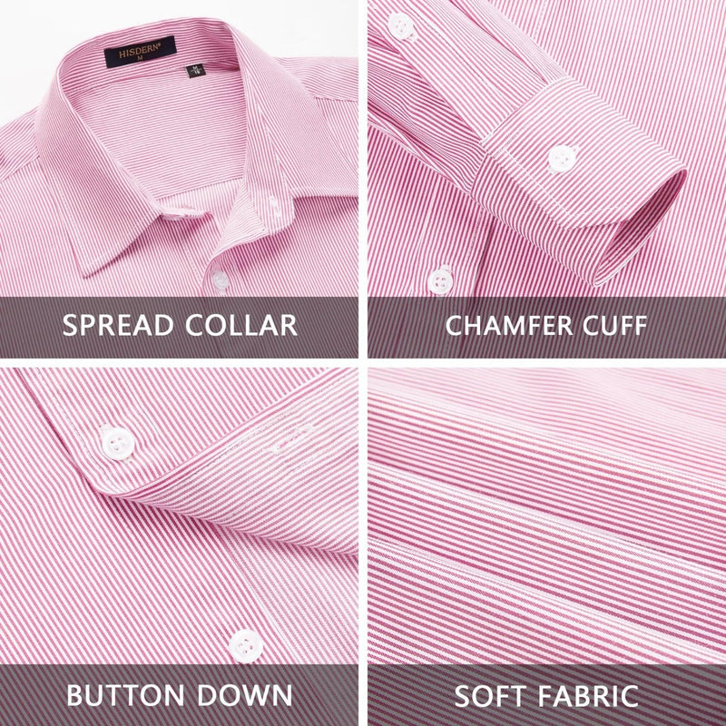 Men's Casual Long Sleeve Striped Shirt - PINK