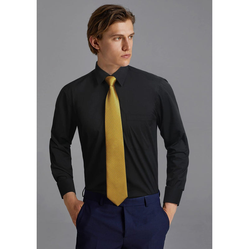 Men's Shirt with Tie Handkerchief Set - BLACK-4