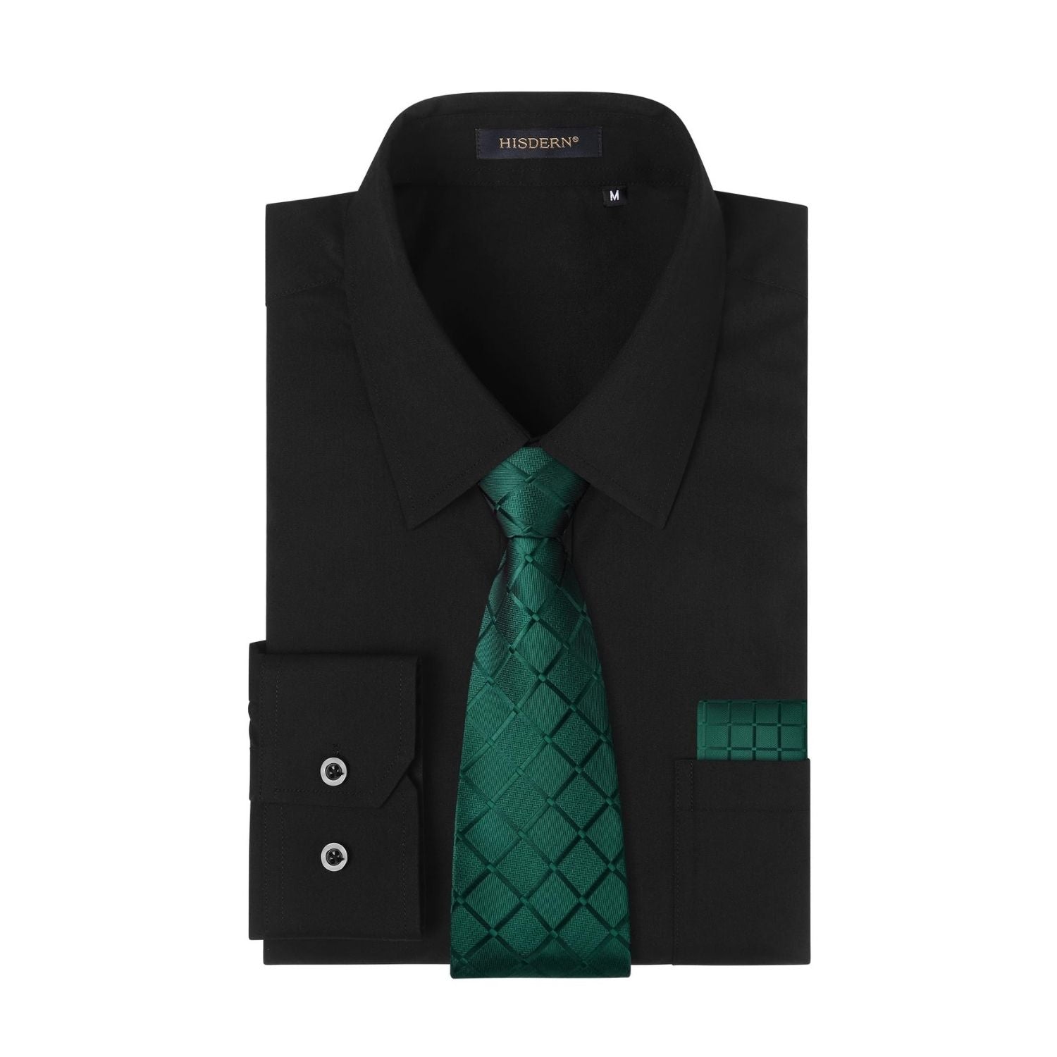 Hisdern Stain-proof Black Shirt and Checked Tie