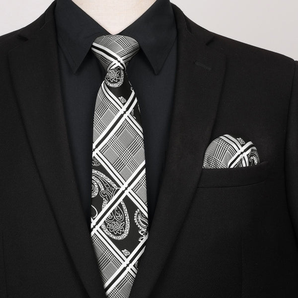 Men's Shirt with Tie Handkerchief Set - 01-BLACK