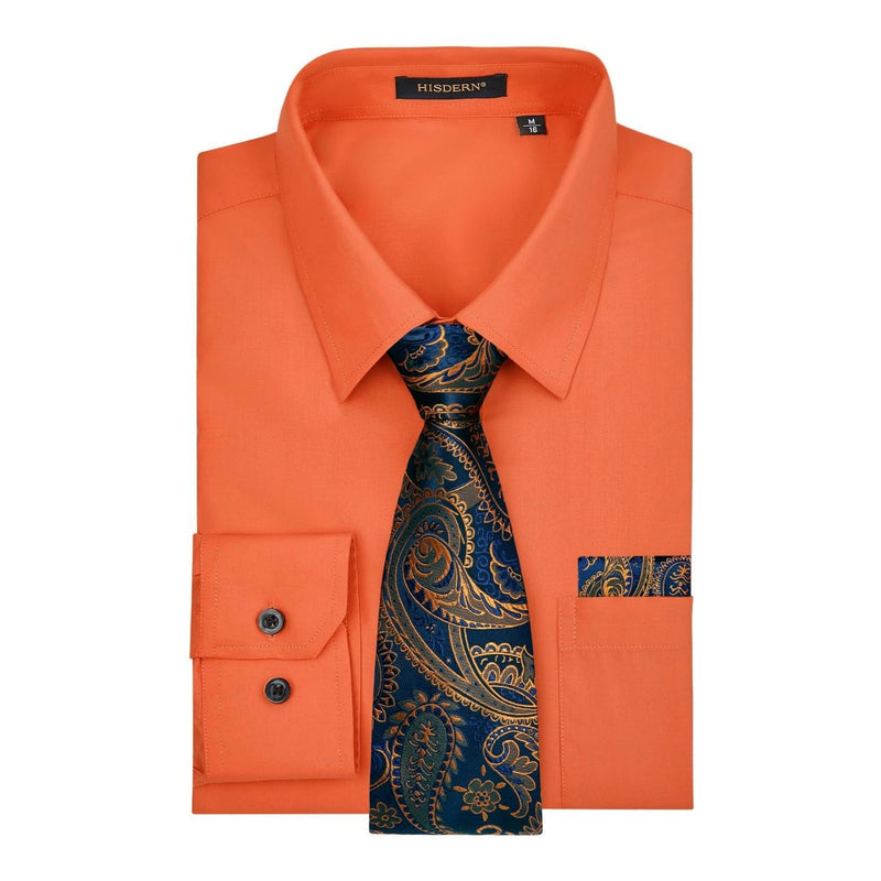 Men's Shirt with Tie Handkerchief Set - ORANGE/BLACK