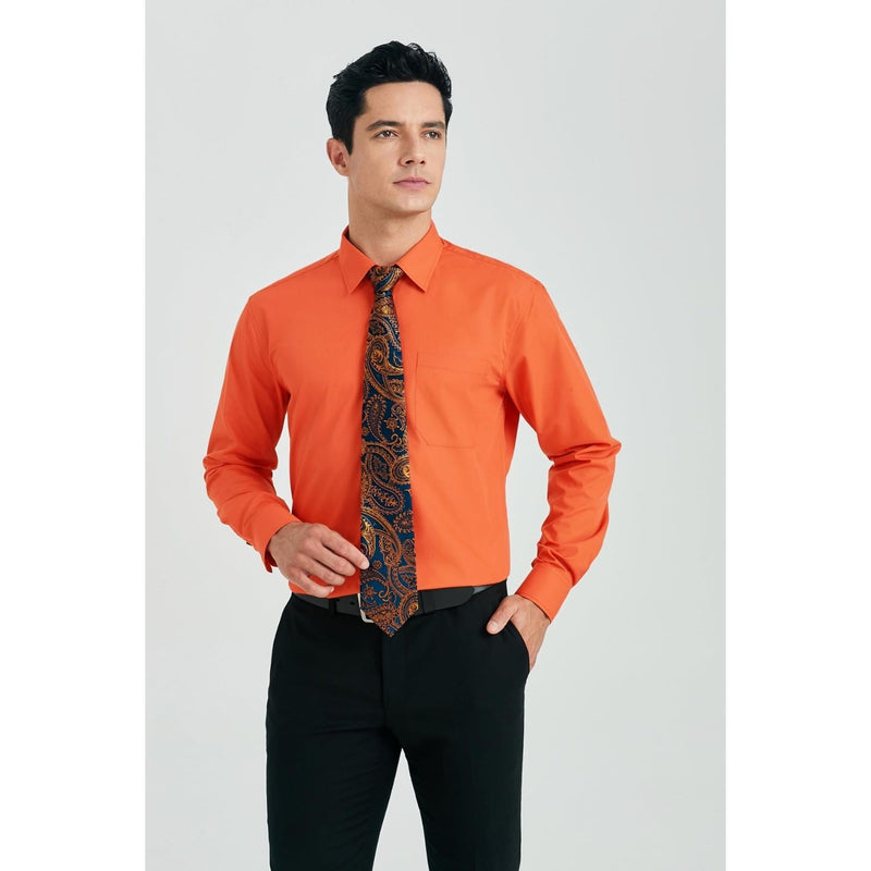 Men's Shirt with Tie Handkerchief Set - ORANGE/BLACK