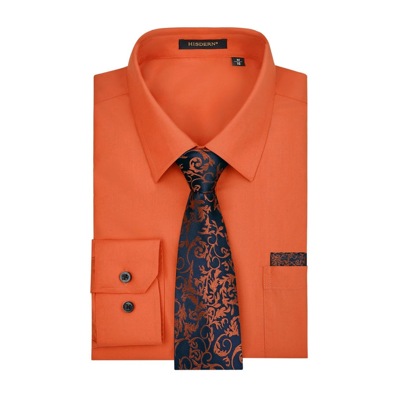 Men's Shirt with Tie Handkerchief Set - ORANGE/PAISLEY