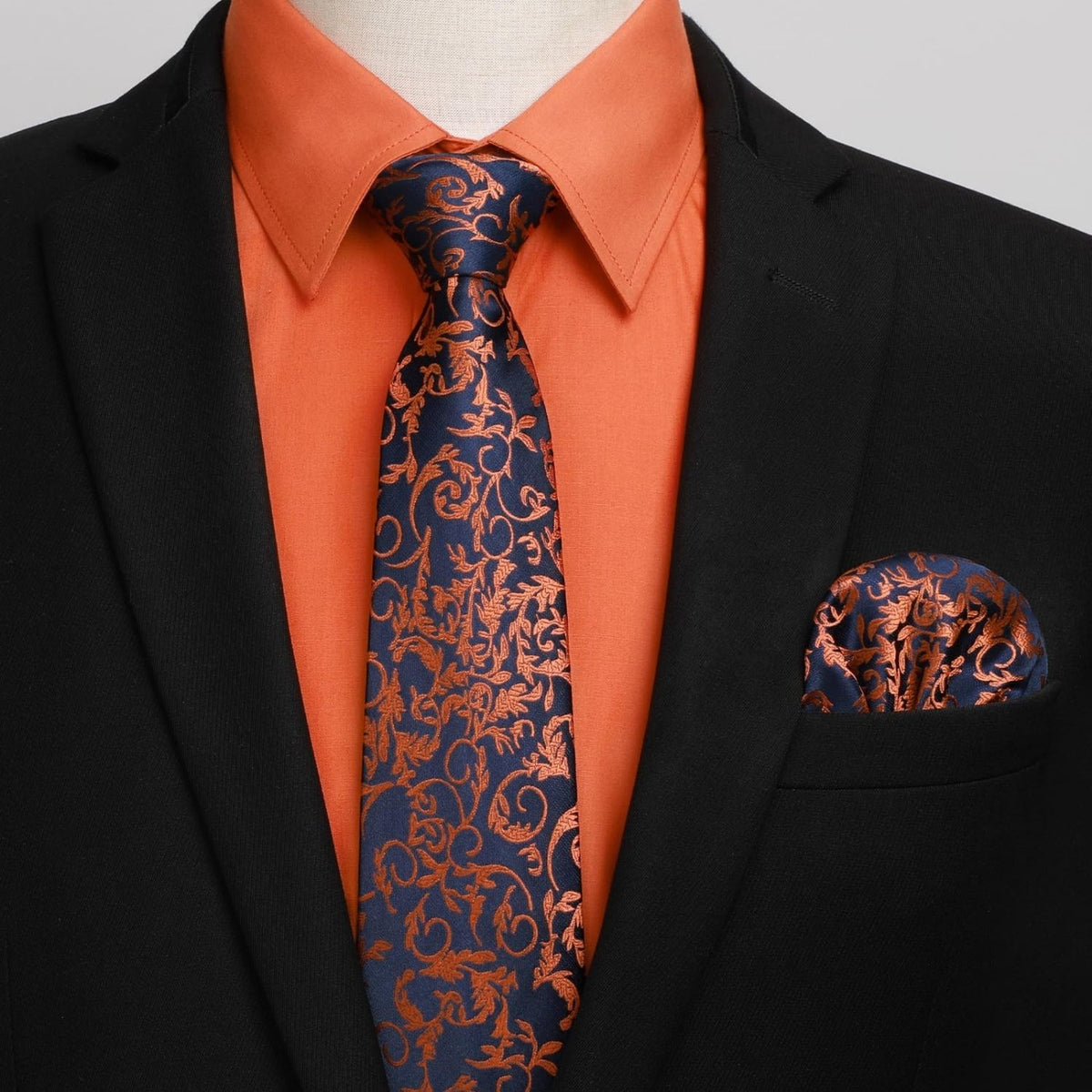 Hisdern Non-Iron Orange Dress Shirt and Floral Tie XL