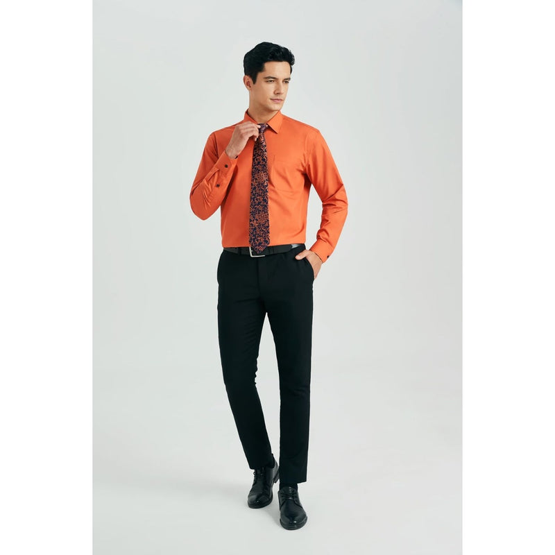 Men's Shirt with Tie Handkerchief Set - ORANGE/PAISLEY