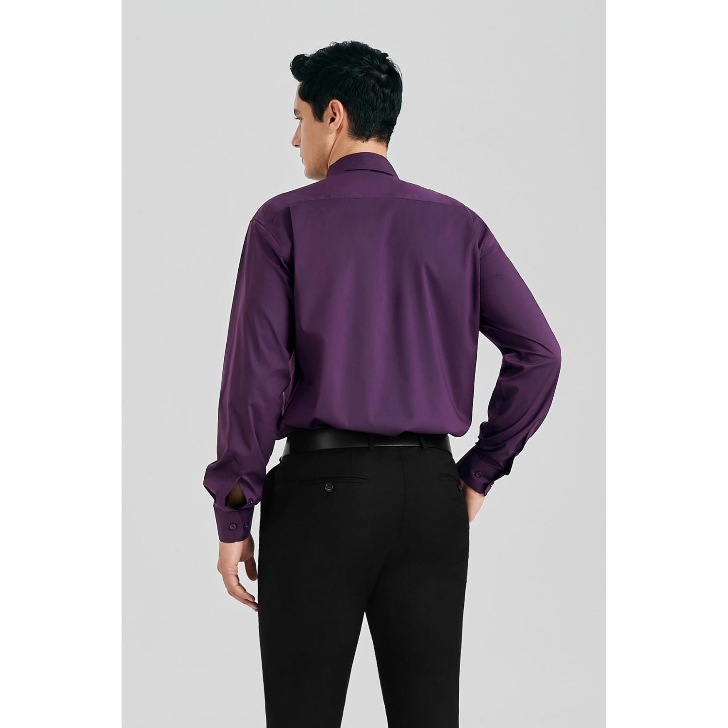 Hisdern Non-iron Purple Dress Shirt and Striped Tie
