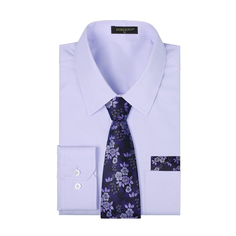 Men's Shirt with Tie Handkerchief Set - LAVENDER