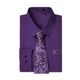 Men's Shirt with Tie Handkerchief Set - PURPLE