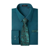 Men's Shirt with Tie Handkerchief Set - TEAL/PAISLEY