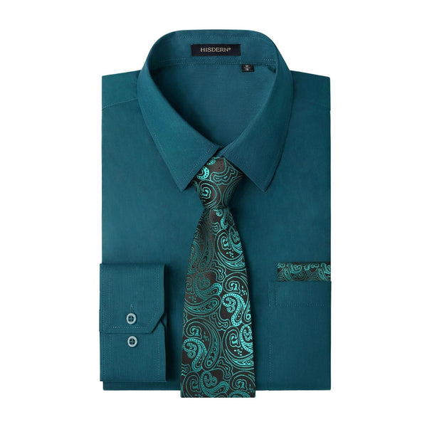 Men's Shirt with Tie Handkerchief Set - TEAL/PAISLEY