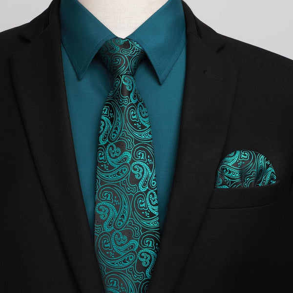 Men's Shirt with Tie Handkerchief Set - TEAL/PAISLEY