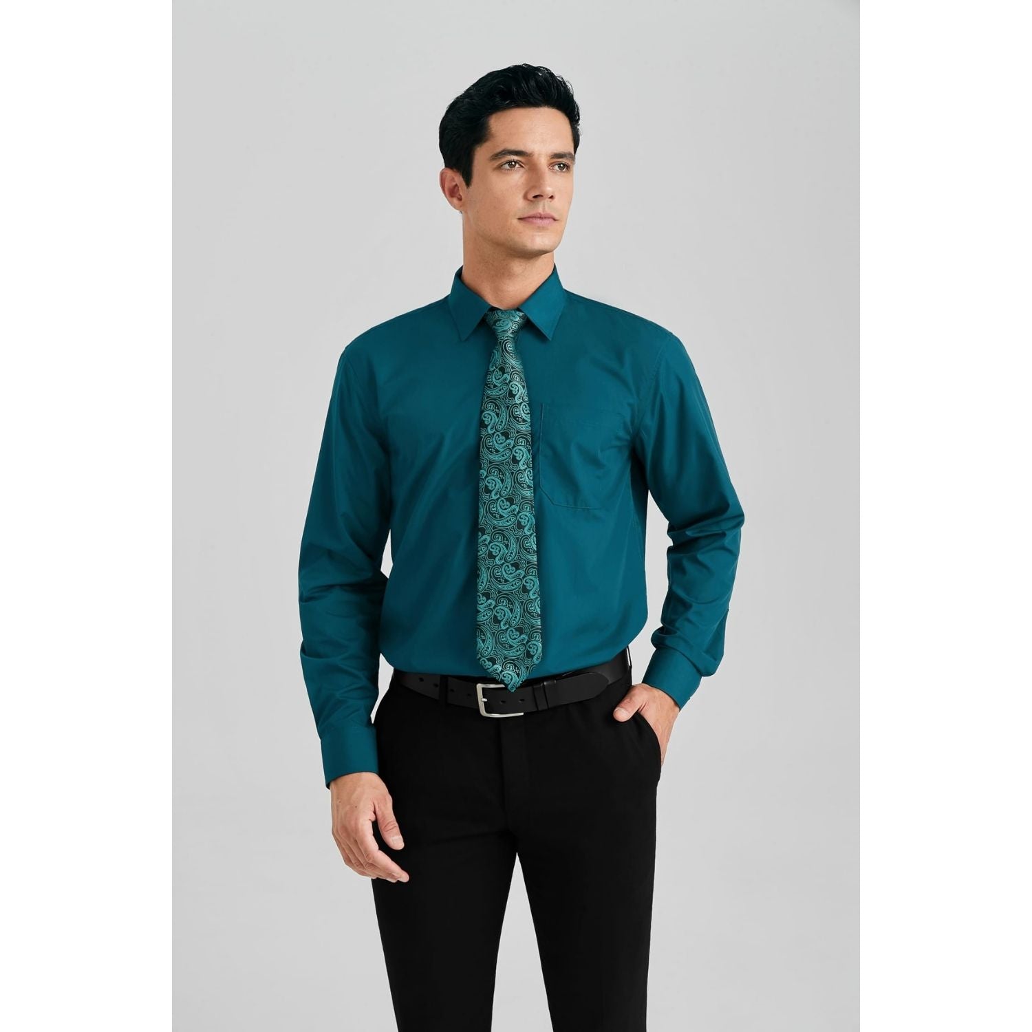 teal dress shirt and tie