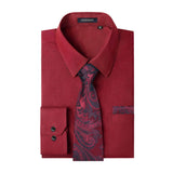 Men's Shirt with Tie Handkerchief Set - RED/PAISLEY