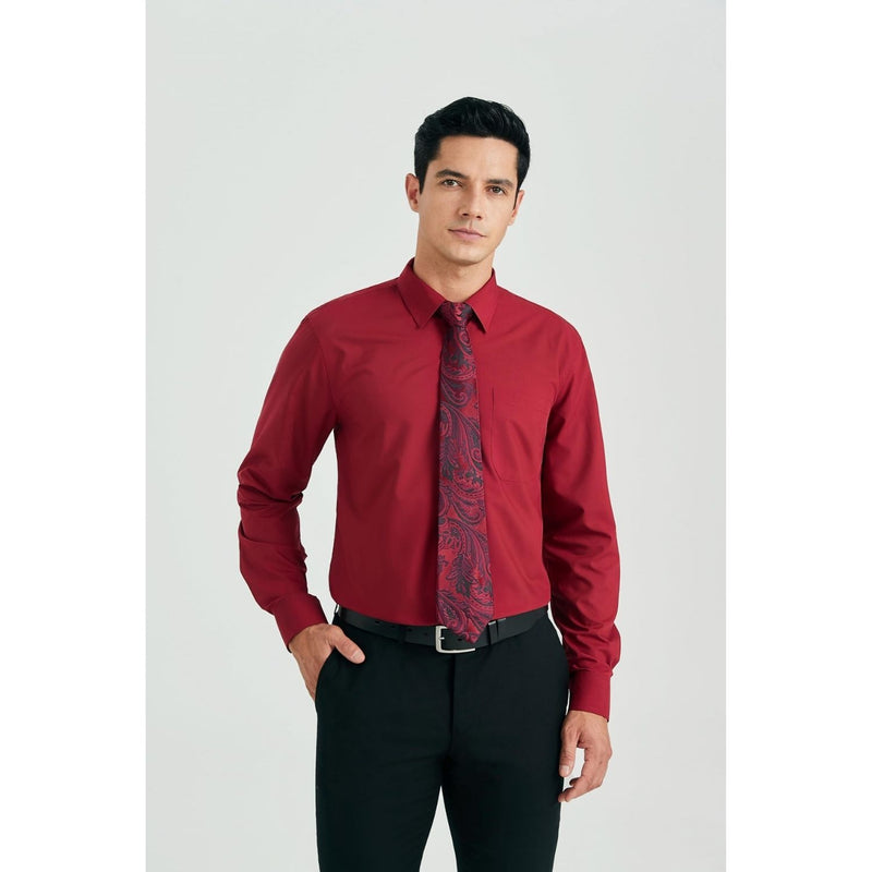 Men's Shirt with Tie Handkerchief Set - RED/PAISLEY