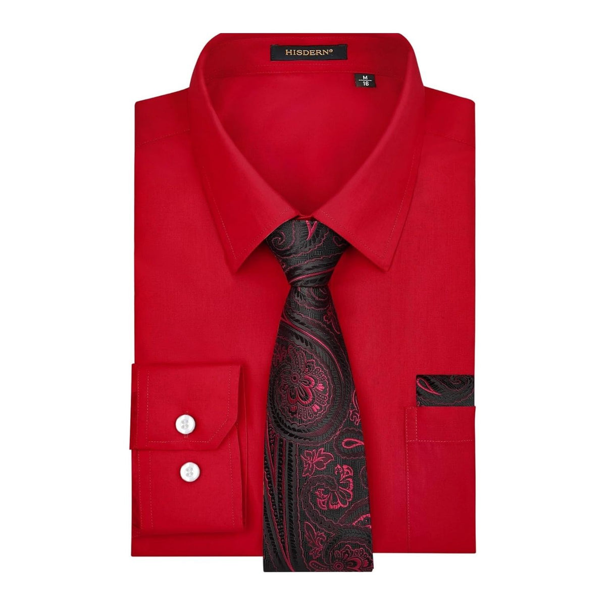 Hisdern Wrinkle-resistant Red Light Dress Shirt and Paisley Tie