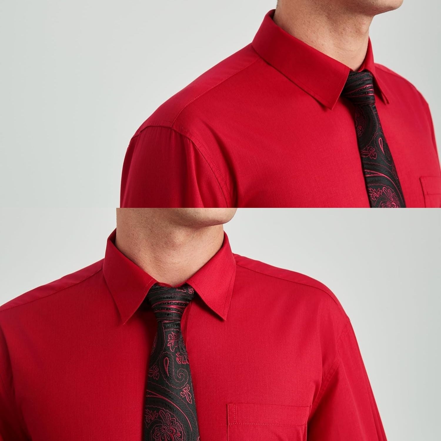 Hisdern Wrinkle-resistant Red Light Dress Shirt and Paisley Tie