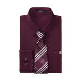 Men's Shirt with Tie Handkerchief Set - 06-DARK RED/MAROON