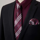 Men's Shirt with Tie Handkerchief Set - 06-DARK RED/MAROON