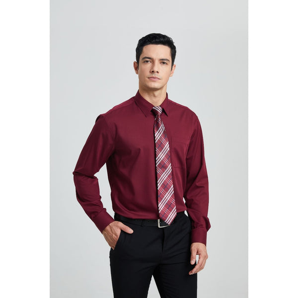 Men's Shirt with Tie Handkerchief Set - 06-DARK RED/MAROON