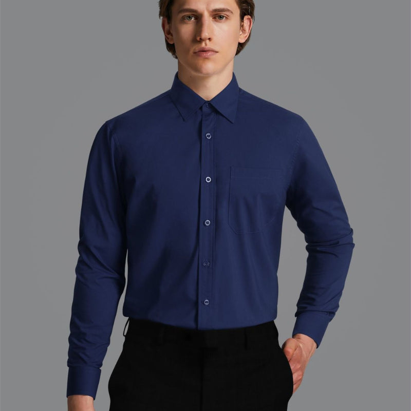 Men's Dress Shirt with Pocket - NAVY BLUE