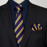 Hisdern Navy Blue Men's Shirt with Tie Handkerchief Set For Business Wedding