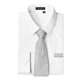 Men's Shirt with Tie Handkerchief Set - WHITE/SILVER TIE