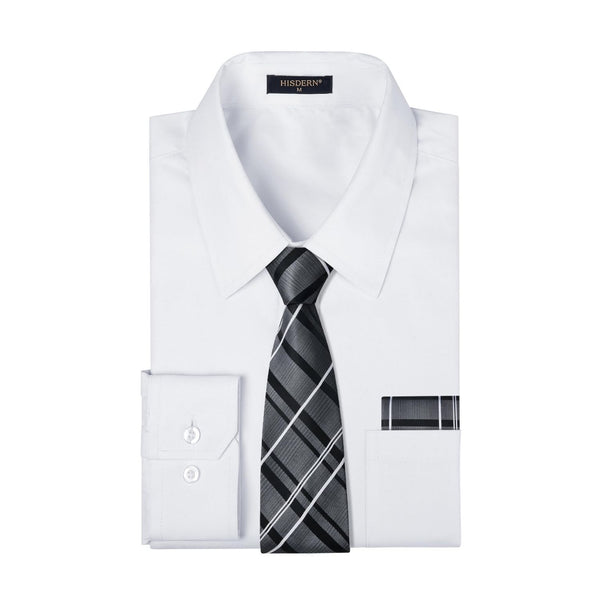 Men's Shirt with Tie Handkerchief Set - WHITE