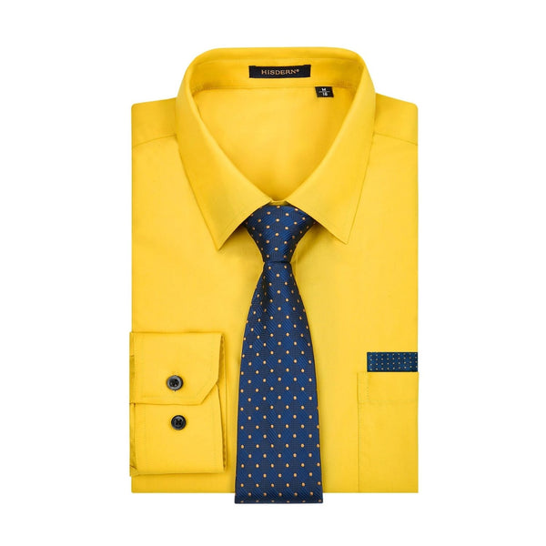 Men's Shirt with Tie Handkerchief Set - YELLOW