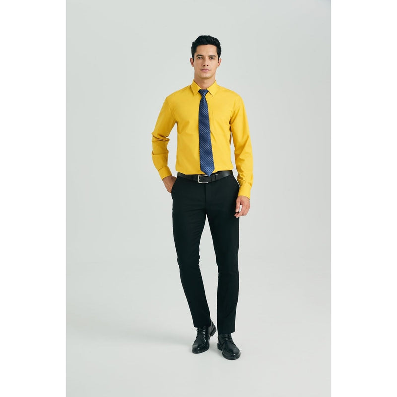 Men's Shirt with Tie Handkerchief Set - YELLOW