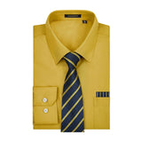 Men's Shirt with Tie Handkerchief Set - YELLOW/STRIPED