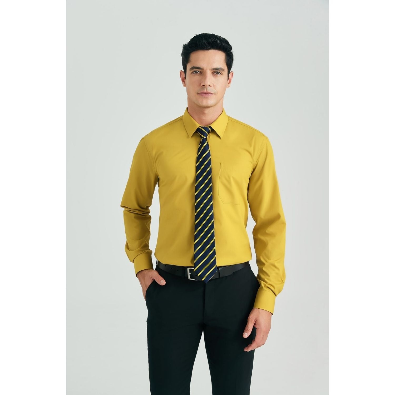 yellow shirt and tie