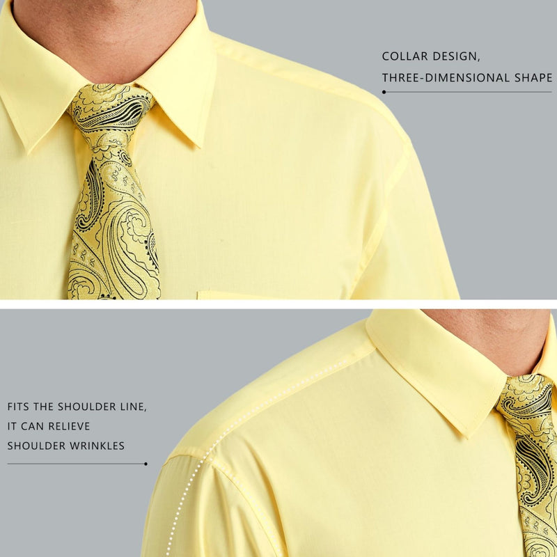 Men's Shirt with Tie Handkerchief Set - LIGHT YELLOW/GOLD