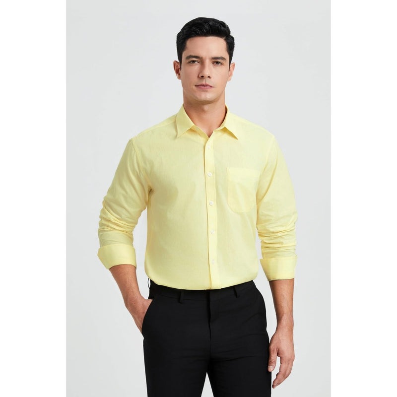 Men's Dress Shirt with Pocket - Y-LIGHT YELLOW