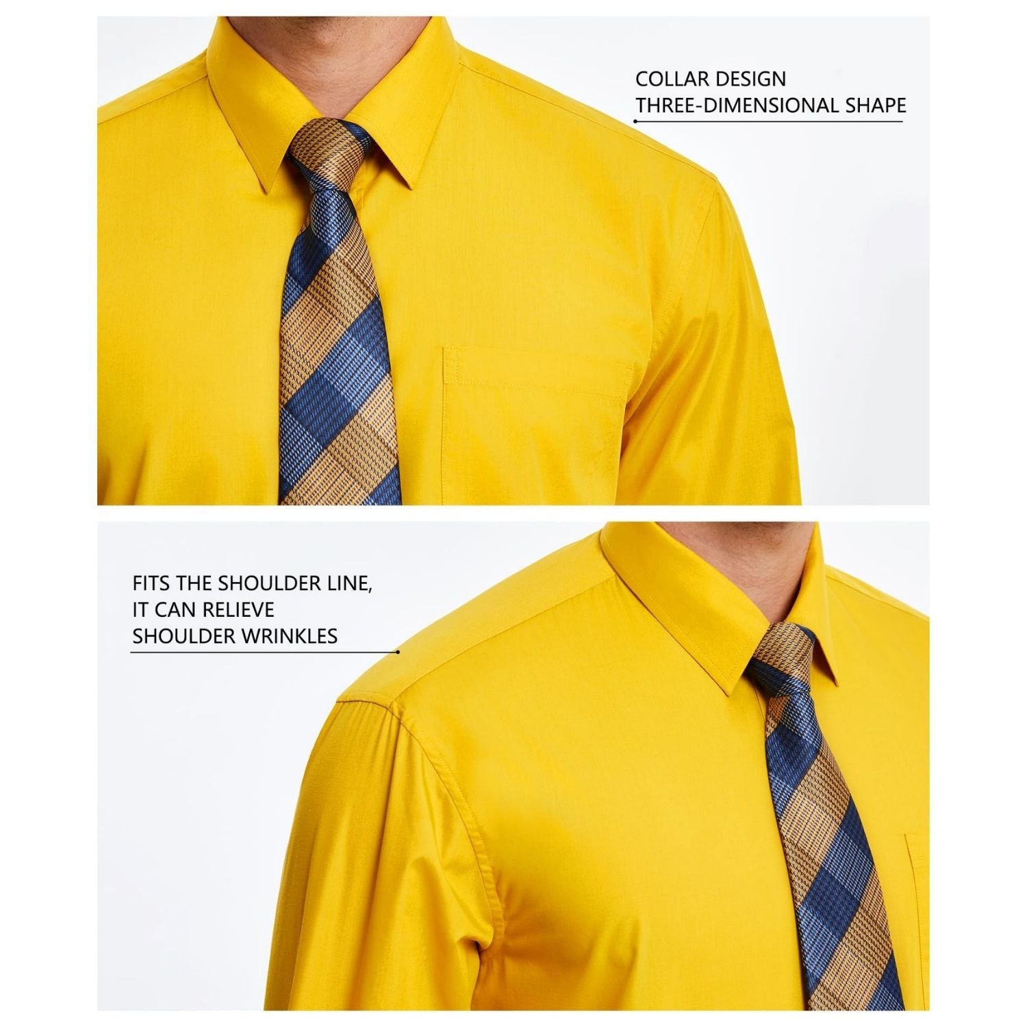 Hisdern Wrinkle-resistant Yellow Dress Shirt and Matching Checked Tie