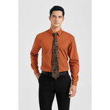 Men's Shirt with Tie Handkerchief Set - BROWN/BLACK TIE