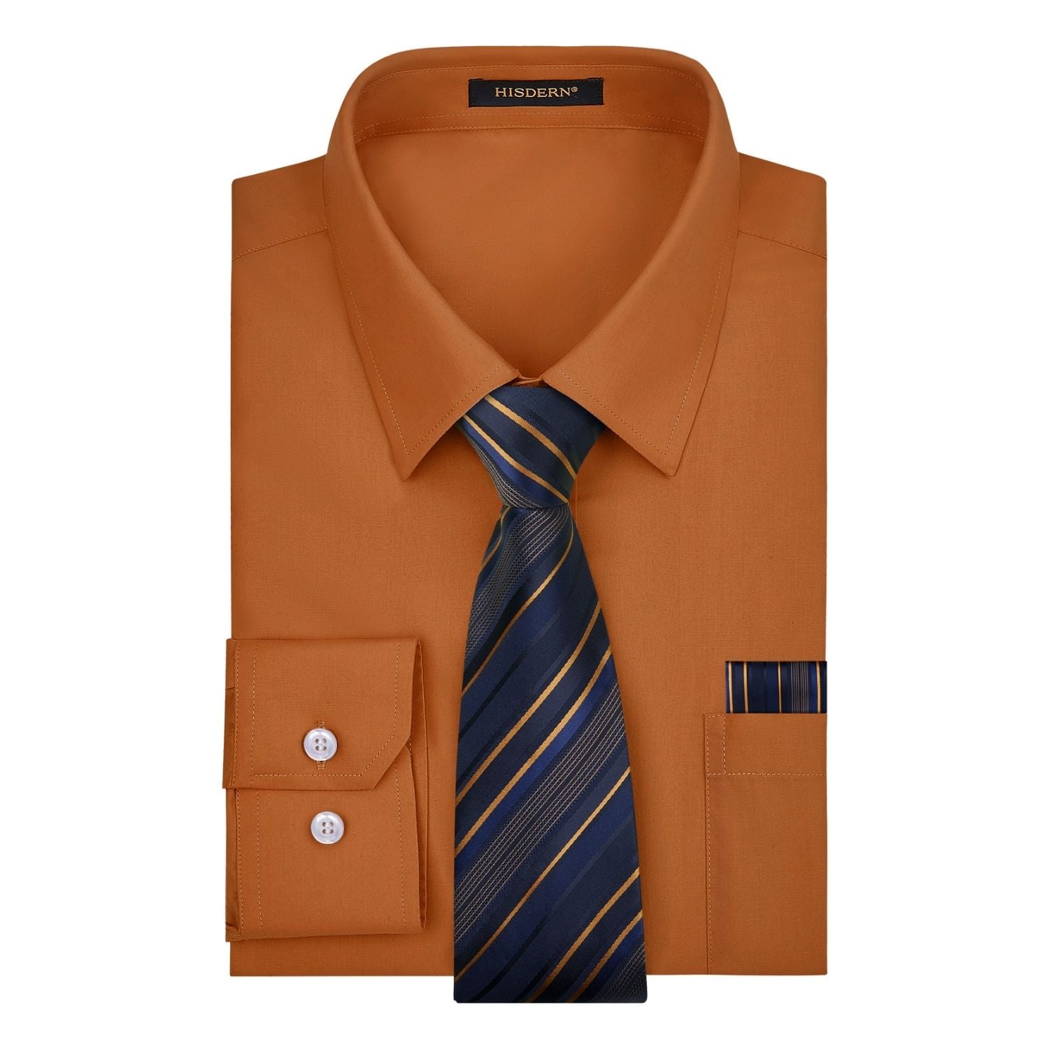 Hisdern Non-iron Brown Dress Shirt and Striped Tie